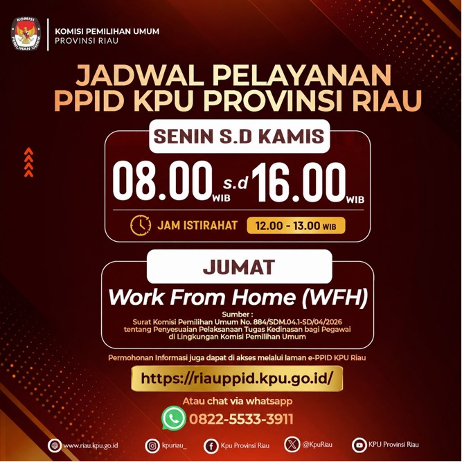 Jadwal  Pelayanan PPID KPU Provinsi Riau